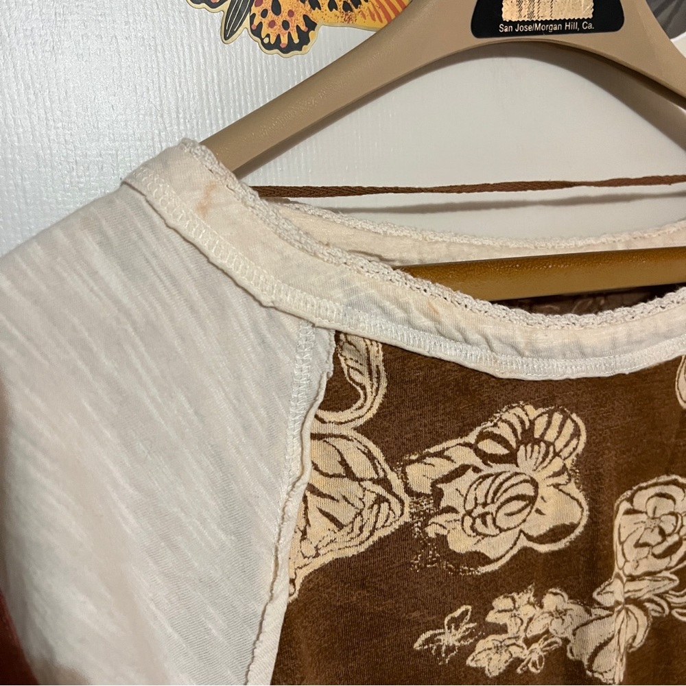 We The Free Brown and Cream Floral Short Sleeve Top S - Picture 6 of 9